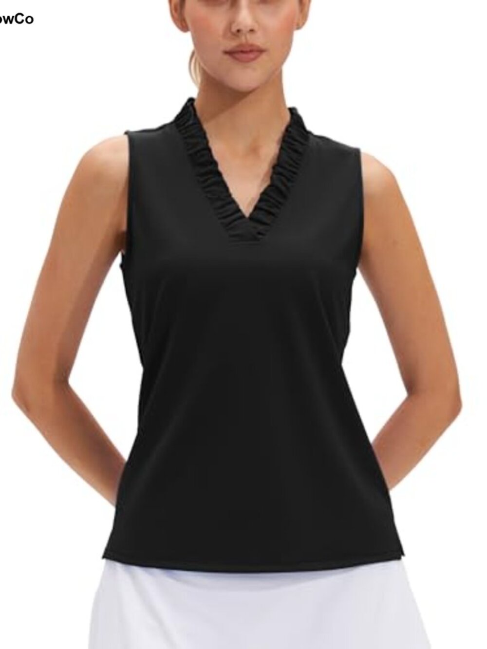 Womens Sleeveless Ruffle V-Neck Golf Polo Tank Top UPF 50 Quick Dry